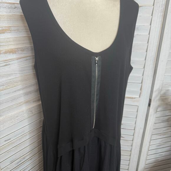 FOR CYNTHIA Women's PLUS 1X Lagenlook Ribbed Sleeveless A Line Linen Dress Black - Picture 7 of 15